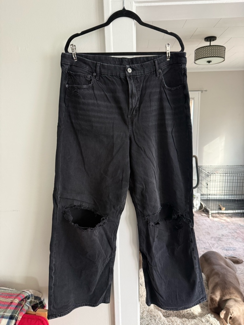 American Eagle Outfitters Black Flare Jeans with Distressed Knees